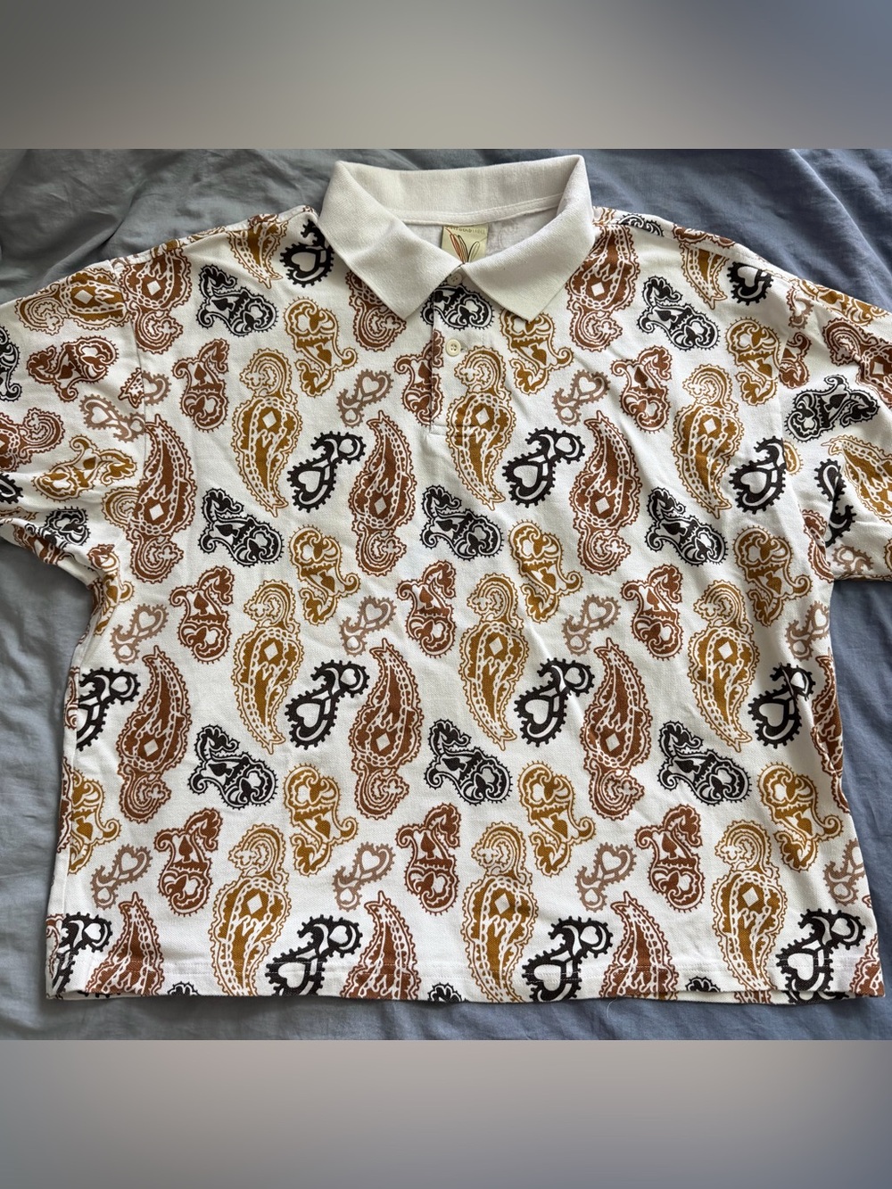 Vibes Gold Label Vintage 90s Paisley Cotton Polo Shirt XL